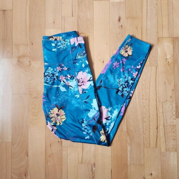 Tek Gear Teal floral leggings, Medium - Picture 2 of 5
